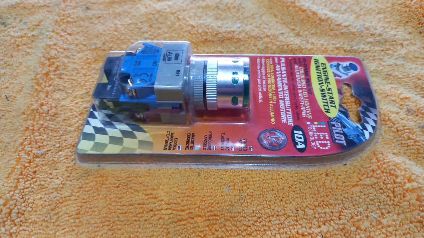 Interruttore a pulsante  12V Verde  10A Per avviamento motore. Con spia luminosa