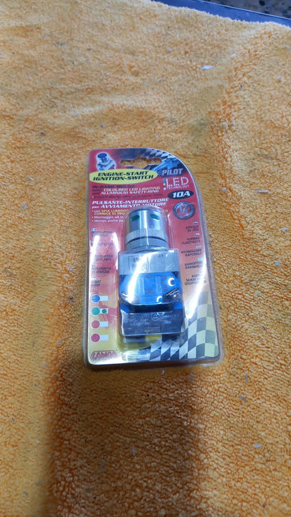 Interruttore a pulsante  12V Verde  10A Per avviamento motore. Con spia luminosa