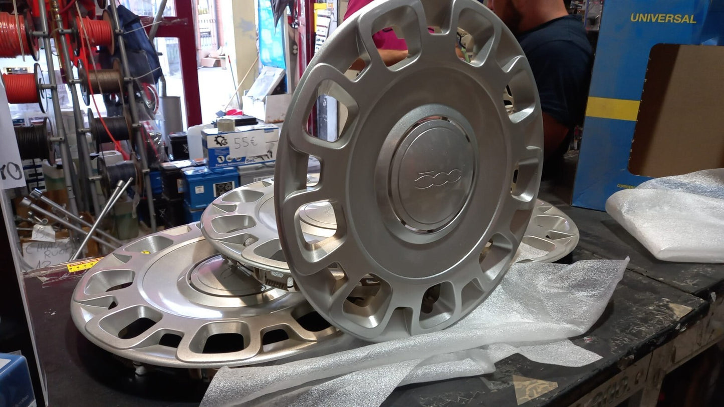 KIT 4 COPPE RUOTA COPRICERCHIFIAT 500 DAL 2007 IN POI CON CERCHIO 15''