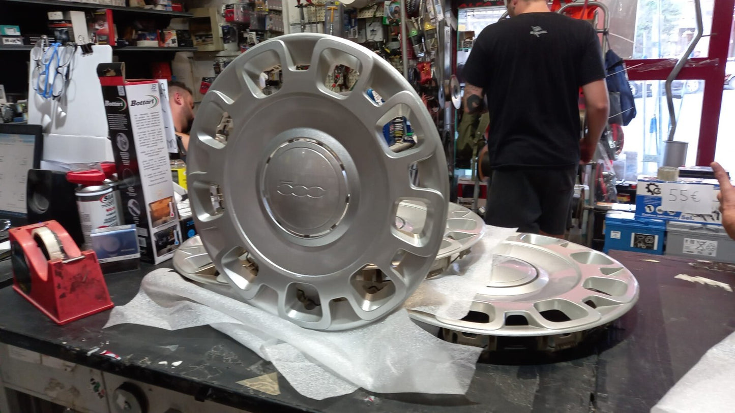 KIT 4 COPPE RUOTA COPRICERCHIFIAT 500 DAL 2007 IN POI CON CERCHIO 15''